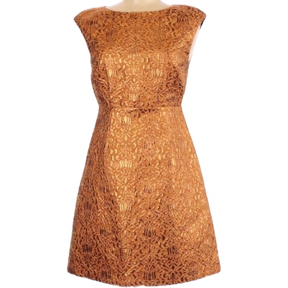 ALICE + OLIVIA Beth Metallic Gold Open Back A-Line Cocktail Mobwife Dres… - Picture 4 of 11